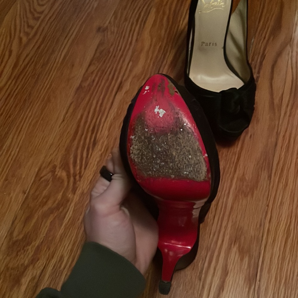Christian Louboutin Jenny Sling Black Satin Pumps - Picture 3 of 4